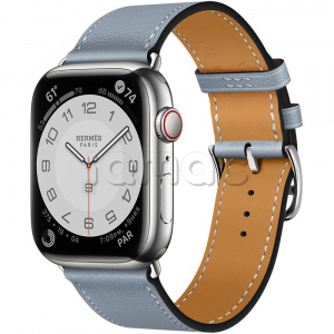 Купить Apple Watch Series 7 Hermès // 45мм GPS + Cellular // Корпус из нержавеющей стали серебристого цвета, ремешок Single Tour цвета Bleu Lin