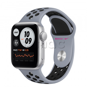 Купить Apple Watch SE // 40мм GPS // Корпус из алюминия серебристого цвета, спортивный ремешок Nike цвета «Дымчатый серый/чёрный» (2020)