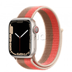 Купить Apple Watch Series 7 // 41мм GPS + Cellular // Корпус из алюминия цвета «сияющая звезда», спортивный браслет цвета «розовый помело/миндальный»
