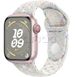 Купить Apple Watch Series 9 // 41мм GPS+Cellular // Корпус из алюминия розового цвета, спортивный ремешок Nike цвета "чистая платина"