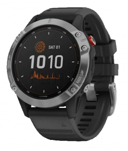 Купить Мультиспортивные часы Garmin Fenix 6 (47mm) Solar стальной серебристый корпус, черный силиконовый ремешок