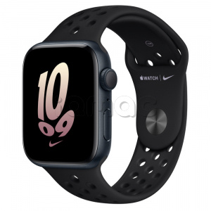 Купить Apple Watch SE // 44мм GPS // Корпус из алюминия цвета «тёмная ночь», спортивный ремешок Nike черного цвета (2022-2023)