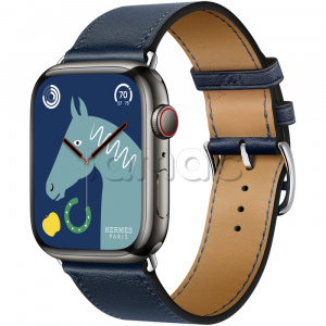 Купить Apple Watch Series 8 Hermès // 45мм GPS + Cellular // Корпус из нержавеющей стали цвета «черный космос», ремешок Single Tour цвета Navy