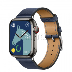 Купить Apple Watch Series 8 Hermès // 41мм GPS + Cellular // Корпус из нержавеющей стали цвета «черный космос», ремешок Single Tour цвета Navy