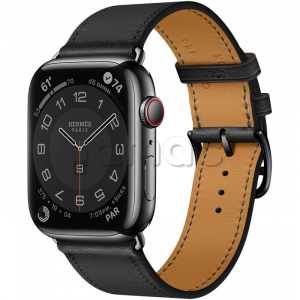 Купить Apple Watch Series 7 Hermès // 45мм GPS + Cellular // Корпус из нержавеющей стали цвета «черный космос», ремешок Single Tour цвета Noir