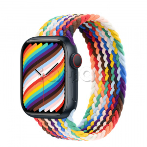 Купить Apple Watch Series 7 // 41мм GPS + Cellular // Корпус из алюминия цвета «тёмная ночь», плетёный монобраслет радужного цвета