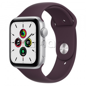 Купить Apple Watch SE // 44мм GPS // Корпус из алюминия серебристого цвета, спортивный ремешок цвета «Тёмная вишня» (2020)