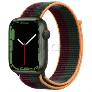 Купить Apple Watch Series 7 // 45мм GPS + Cellular // Корпус из алюминия зеленого цвета, спортивный браслет цвета «тёмная вишня/зелёный лес»