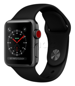 Купить Apple Watch Series 3 // 38мм GPS + Cellular // Корпус из алюминия цвета «серый космос», спортивный ремешок чёрного цвета (MQJP2)