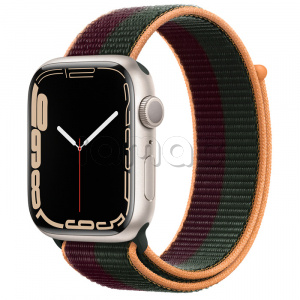 Купить Apple Watch Series 7 // 45мм GPS // Корпус из алюминия цвета «сияющая звезда», спортивный браслет цвета «тёмная вишня/зелёный лес»