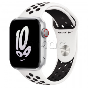 Купить Apple Watch SE // 44мм GPS + Cellular // Корпус из алюминия серебристого цвета, спортивный ремешок Nike цвета «Чистая платина/чёрный» (2022-2023)