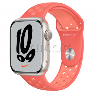 Купить Apple Watch Series 7 // 45мм GPS // Корпус из алюминия цвета «сияющая звезда», спортивный ремешок Nike цвета «волшебная искра/нежная заря»