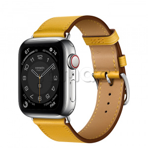 Купить Apple Watch Series 6 Hermès // 40мм GPS + Cellular // Корпус из нержавеющей стали серебристого цвета, ремешок Simple Tour из кожи Swift цвета Jaune Ambre