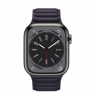 Apple Watch Series 8 // 41мм GPS + Cellular // Корпус из нержавеющей стали графитового цвета, кожаный браслет чернильного цвета, размер ремешка S/M