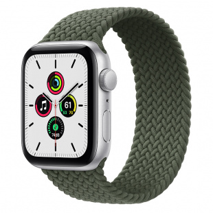 Apple Watch SE // 40мм GPS // Корпус из алюминия серебристого цвета, плетёный монобраслет цвета «Зелёные холмы» (2020)
