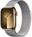 Apple Watch Series 9 // 45мм GPS+Cellular // Корпус из нержавеющей стали золотого цвета, миланский сетчатый браслет серебристого цвета