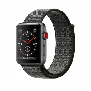 Apple Watch Series 3 // 42мм GPS + Cellular // Корпус из алюминия цвета «серый космос», ремешок из плетёного нейлона чёрного цвета (MQK62)