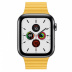 Apple Watch Series 5 // 44мм GPS + Cellular // Корпус из нержавеющей стали цвета «серый космос», кожаный ремешок цвета «лимонный сироп», размер ремешка M