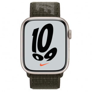 Apple Watch Series 7 // 41мм GPS + Cellular // Корпус из алюминия цвета «сияющая звезда», спортивный браслет Nike цвета «рабочий хаки»