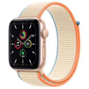 Apple Watch SE // 44мм GPS // Корпус из алюминия золотого цвета, спортивный браслет кремового цвета (2020)