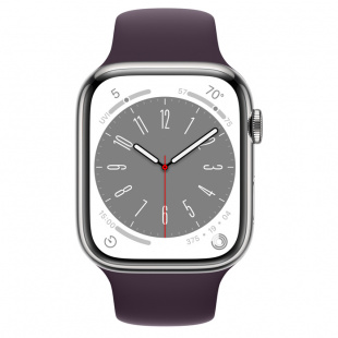 Apple Watch Series 8 // 45мм GPS + Cellular // Корпус из нержавеющей стали серебристого цвета, спортивный ремешок цвета "бузина"