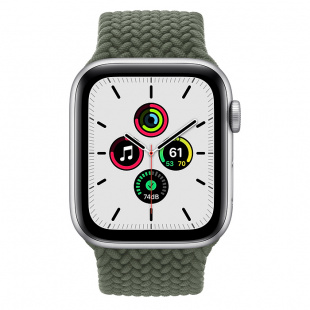 Apple Watch SE // 40мм GPS // Корпус из алюминия серебристого цвета, плетёный монобраслет цвета «Зелёные холмы» (2020)