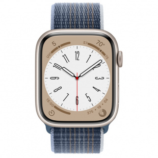Apple Watch Series 8 // 41мм GPS // Корпус из алюминия цвета "сияющая звезда", спортивный браслет цвета "синий шторм"