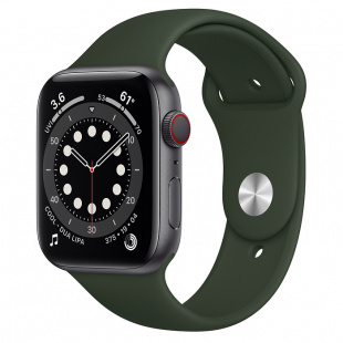 Apple Watch Series 6 // 44мм GPS + Cellular // Корпус из алюминия цвета "серый космос", спортивный ремешок цвета «Кипрский зелёный»
