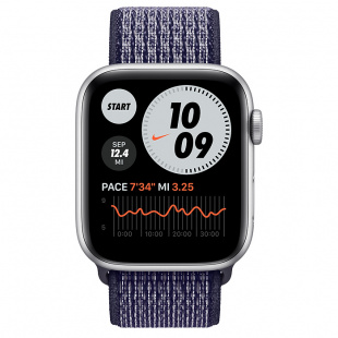 Apple Watch SE // 44мм GPS + Cellular // Корпус из алюминия серебристого цвета, спортивный браслет Nike светло-лилового цвета (2020)