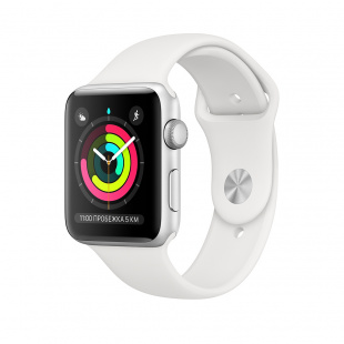 Apple Watch Series 3 // 42мм GPS // Корпус из серебристого алюминия, спортивный ремешок белого цвета (MTF22RU)