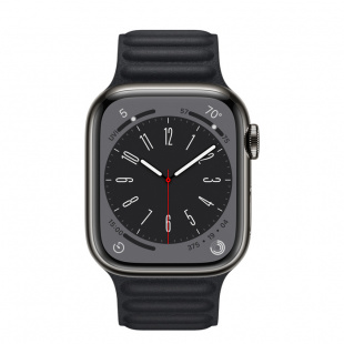 Apple Watch Series 8 // 41мм GPS + Cellular // Корпус из нержавеющей стали графитового цвета, кожаный браслет цвета "темная ночь", размер ремешка S/M