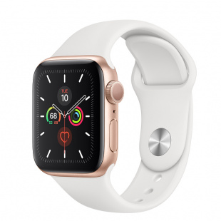 Apple Watch Series 5 // 44мм GPS + Cellular // Корпус из алюминия золотого цвета, спортивный ремешок белого цвета