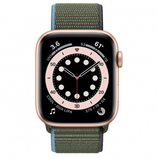 Apple Watch Series 6 // 40мм GPS // Корпус из алюминия золотого цвета, спортивный браслет цвета «Зелёные холмы»