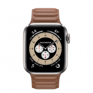 Apple Watch Series 6 // 44мм GPS + Cellular // Корпус из титана, кожаный браслет золотисто-коричневого цвета, размер ремешка M/L