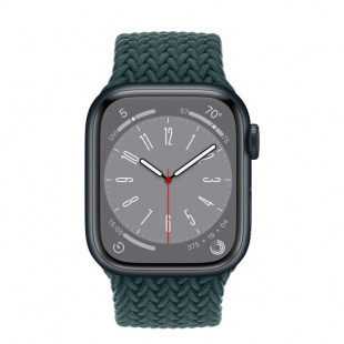 Apple Watch Series 8 // 45мм GPS + Cellular // Корпус из алюминия цвета "темная ночь", плетёный монобраслет цвета "тропический лес"