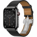 Apple Watch Series 7 Hermès // 45мм GPS + Cellular // Корпус из нержавеющей стали цвета «черный космос», ремешок Single Tour цвета Noir с раскладывающейся застёжкой (Deployment Buckle)