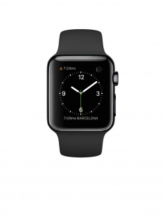 Apple Watch 38 мм, нержавеющая сталь цвета «чёрный космос», чёрный спортивный ремешок