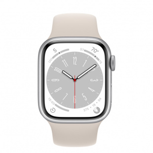 Apple Watch Series 8 // 41мм GPS // Корпус из алюминия серебристого цвета, спортивный ремешок цвета "сияющая звезда"