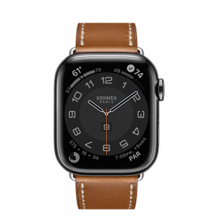 Apple Watch Series 7 Hermès // 45мм GPS + Cellular // Корпус из нержавеющей стали цвета «черный космос», ремешок Single Tour цвета Fauve