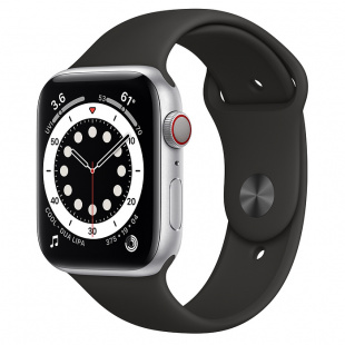 Apple Watch Series 6 // 40мм GPS + Cellular // Корпус из алюминия серебристого цвета, спортивный ремешок черного цвета