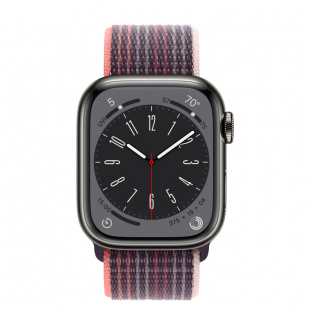 Apple Watch Series 8 // 45мм GPS + Cellular // Корпус из нержавеющей стали графитового цвета, спортивный браслет цвета "бузина"