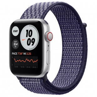 Apple Watch SE // 40мм GPS + Cellular // Корпус из алюминия серебристого цвета, спортивный браслет Nike светло-лилового цвета (2020)