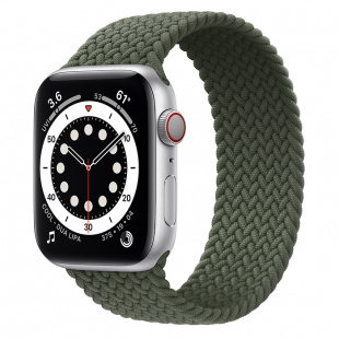 Apple Watch Series 6 // 40мм GPS + Cellular // Корпус из алюминия серебристого цвета, плетёный монобраслет цвета «Зелёные холмы»
