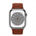 Apple Watch Series 8 // 45мм GPS + Cellular // Корпус из нержавеющей стали серебристого цвета, кожаный браслет темно-коричневого цвета, размер ремешка S/M