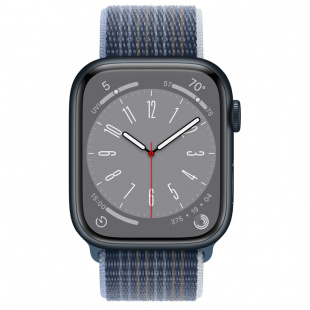 Apple Watch Series 8 // 45мм GPS + Cellular // Корпус из алюминия цвета "темная ночь", спортивный браслет цвета "синий шторм"