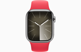 Apple Watch Series 9 // 45мм GPS+Cellular // Корпус из нержавеющей стали серебристого цвета, спортивный ремешок цвета (PRODUCT)RED
