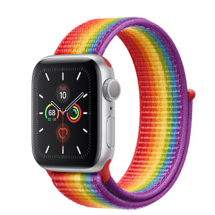 Apple Watch Series 5 // 44мм GPS + Cellular // Корпус из алюминия серебристого цвета, спортивный браслет радужного цвета