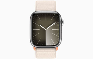 Apple Watch Series 9 // 45мм GPS+Cellular // Корпус из нержавеющей стали серебристого цвета, спортивный браслет цвета "сияющая звезда"