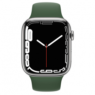 Apple Watch Series 7 // 45мм GPS + Cellular // Корпус из нержавеющей стали серебристого цвета, спортивный ремешок цвета «зелёный клевер»