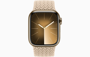 Apple Watch Series 9 // 45мм GPS+Cellular // Корпус из нержавеющей стали золотого цвета, плетёный монобраслет бежевого цвета